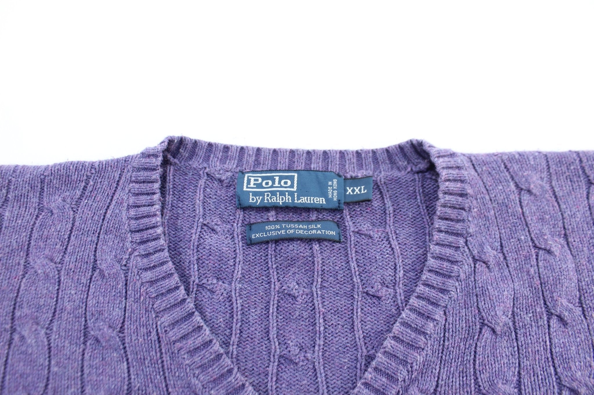 Polo by Ralph Lauren Purple Cable Knit V - Neck Sweater - ThriftedThreads.com