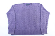 Polo by Ralph Lauren Purple Cable Knit V - Neck Sweater - ThriftedThreads.com