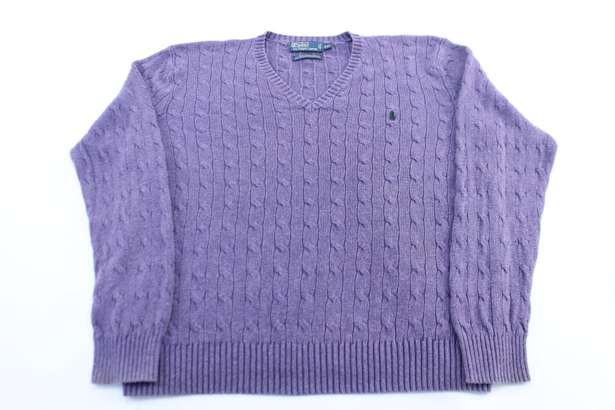 Polo by Ralph Lauren Purple Cable Knit V - Neck Sweater - ThriftedThreads.com