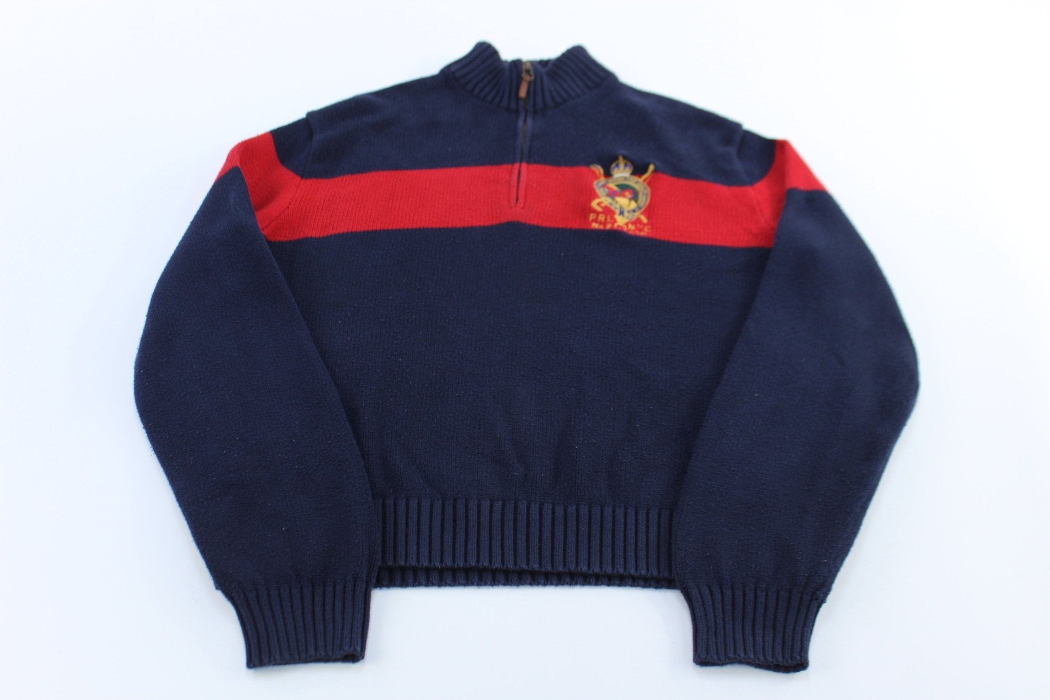 Polo by Ralph Lauren Red & Blue NYC Striped Pullover Sweater - ThriftedThreads.com