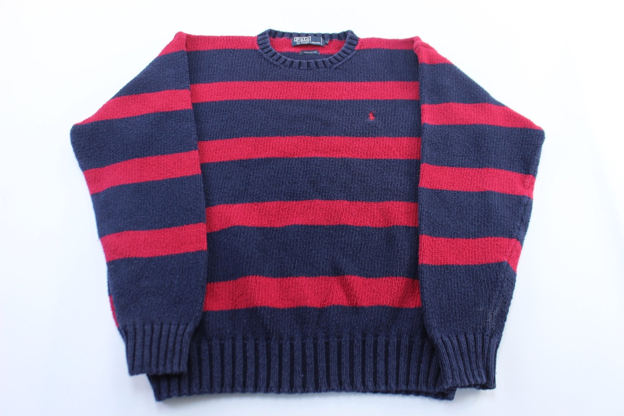 Polo by Ralph Lauren Red & Blue Striped Knitted Sweater - ThriftedThreads.com