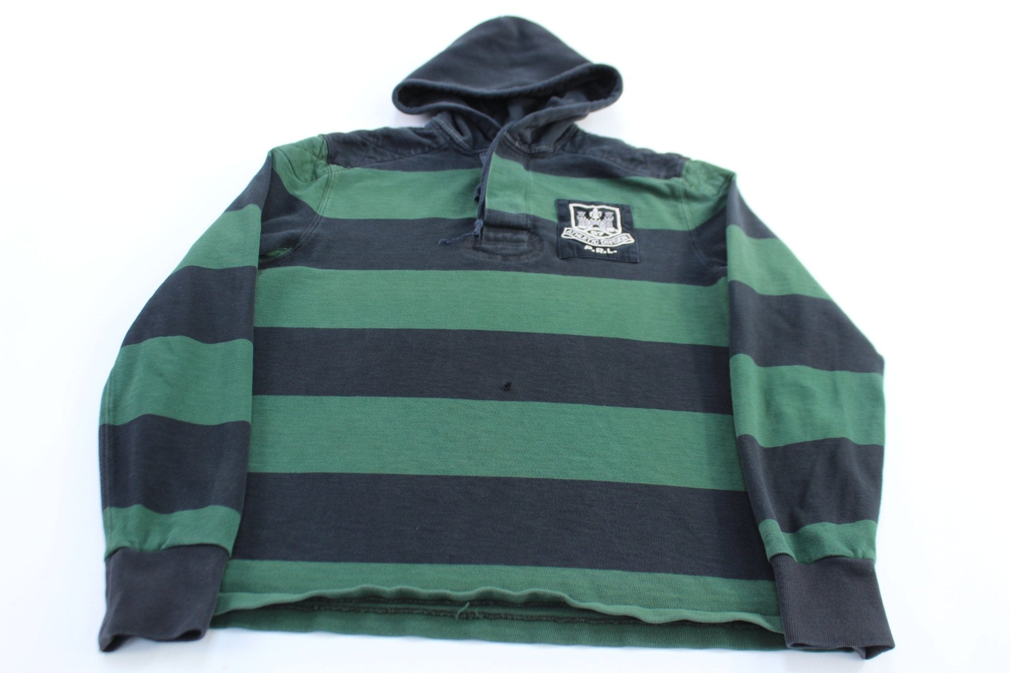 Polo Ralph Lauren Black & Green Striped Pullover Hoodie - ThriftedThreads.com