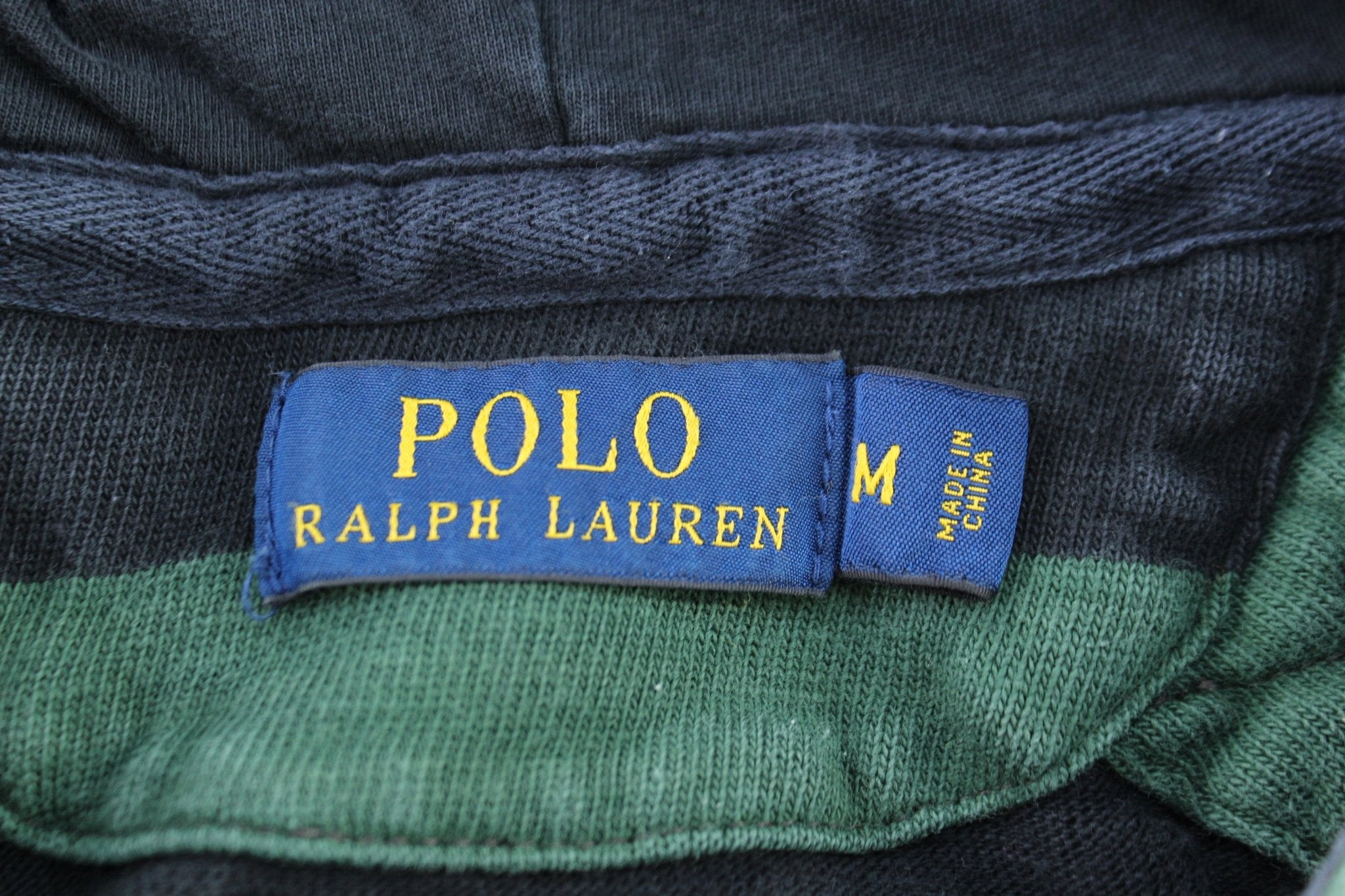 Polo Ralph Lauren Black & Green Striped Pullover Hoodie - ThriftedThreads.com