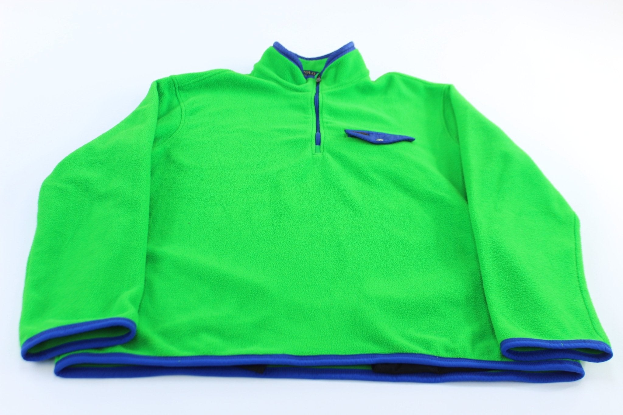 Polo Ralph Lauren Blue & Green Half Zip Fleece Pullover - ThriftedThreads.com