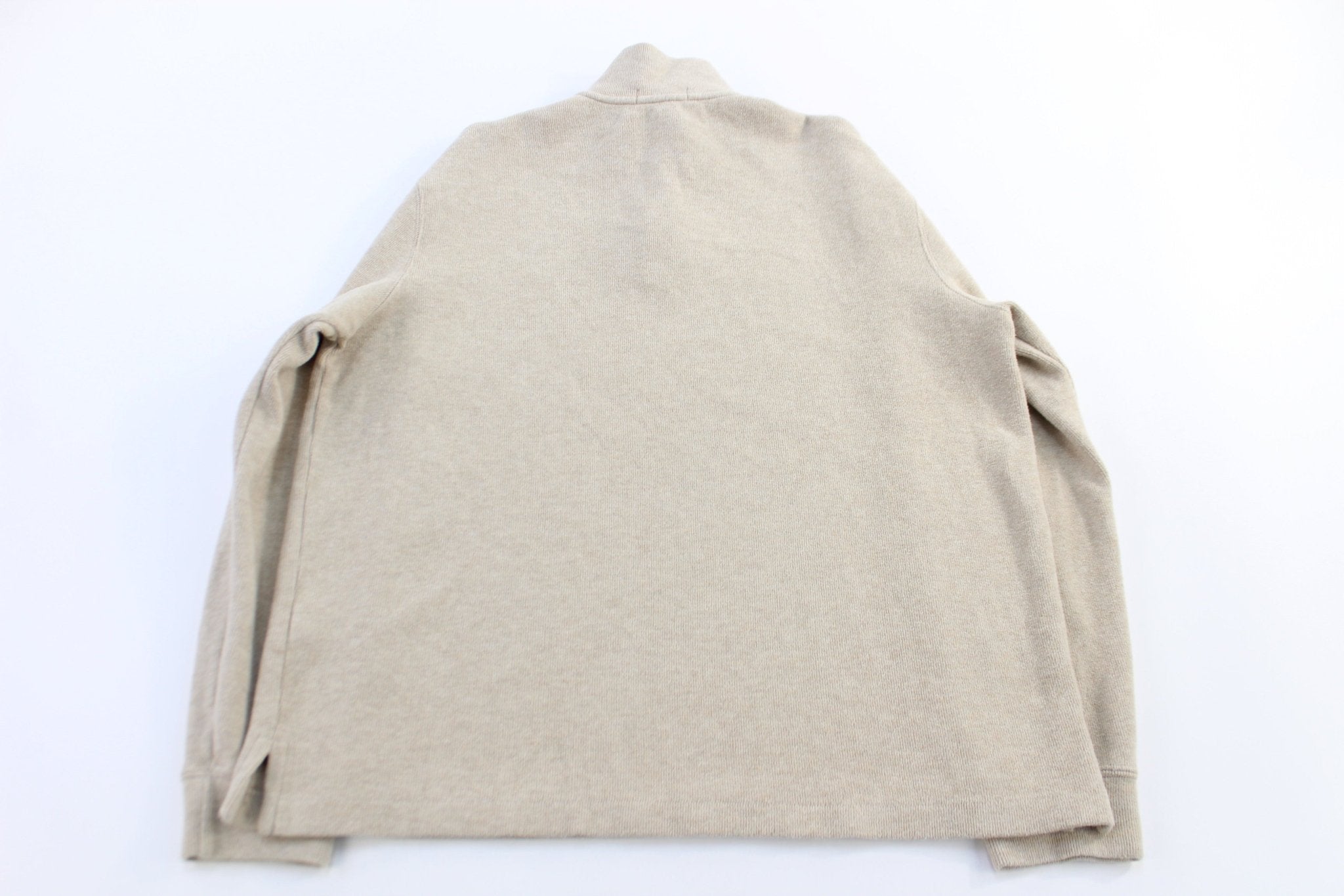 Polo Ralph Lauren Embroidered Logo Beige Quarter Zip Sweater - ThriftedThreads.com