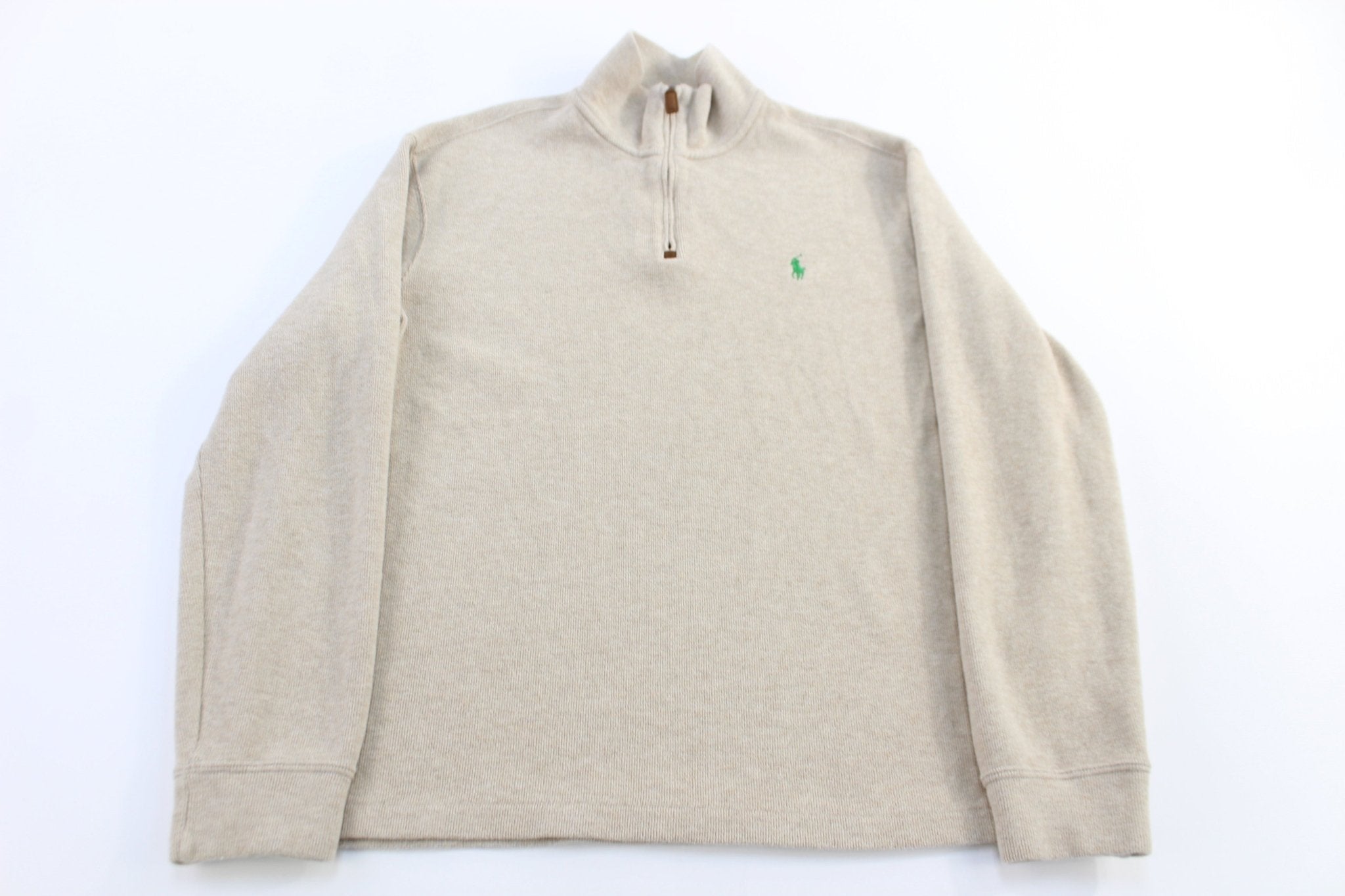 Polo Ralph Lauren Embroidered Logo Beige Quarter Zip Sweater - Sweater - Thrifted Threads