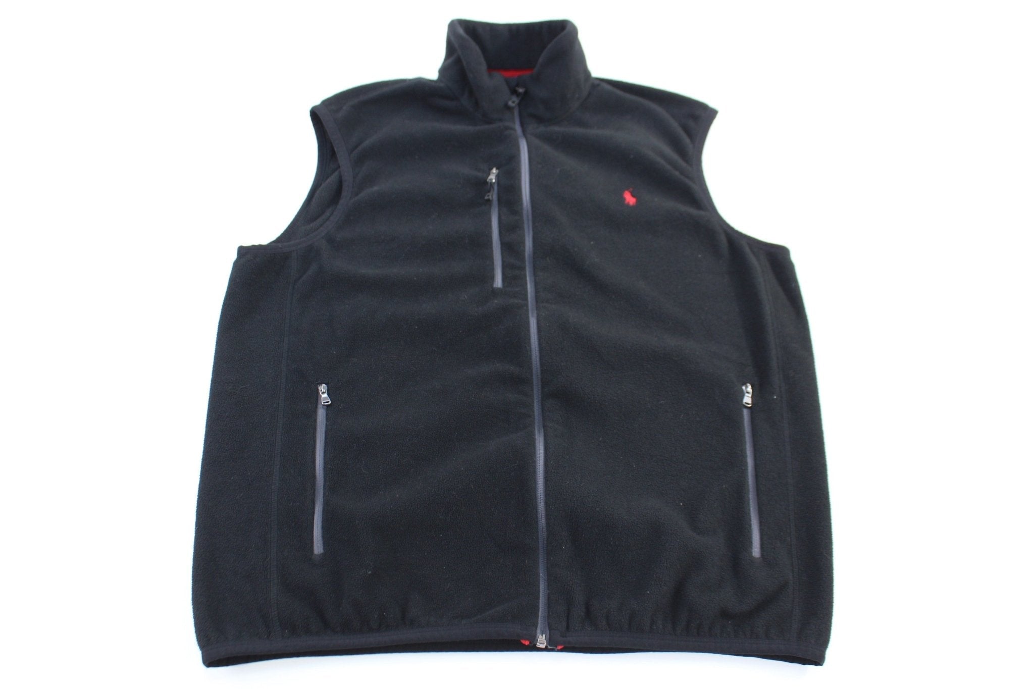 Polo Ralph Lauren Embroidered Logo Black Fleece Zip Up Vest - Vest - Thrifted Threads
