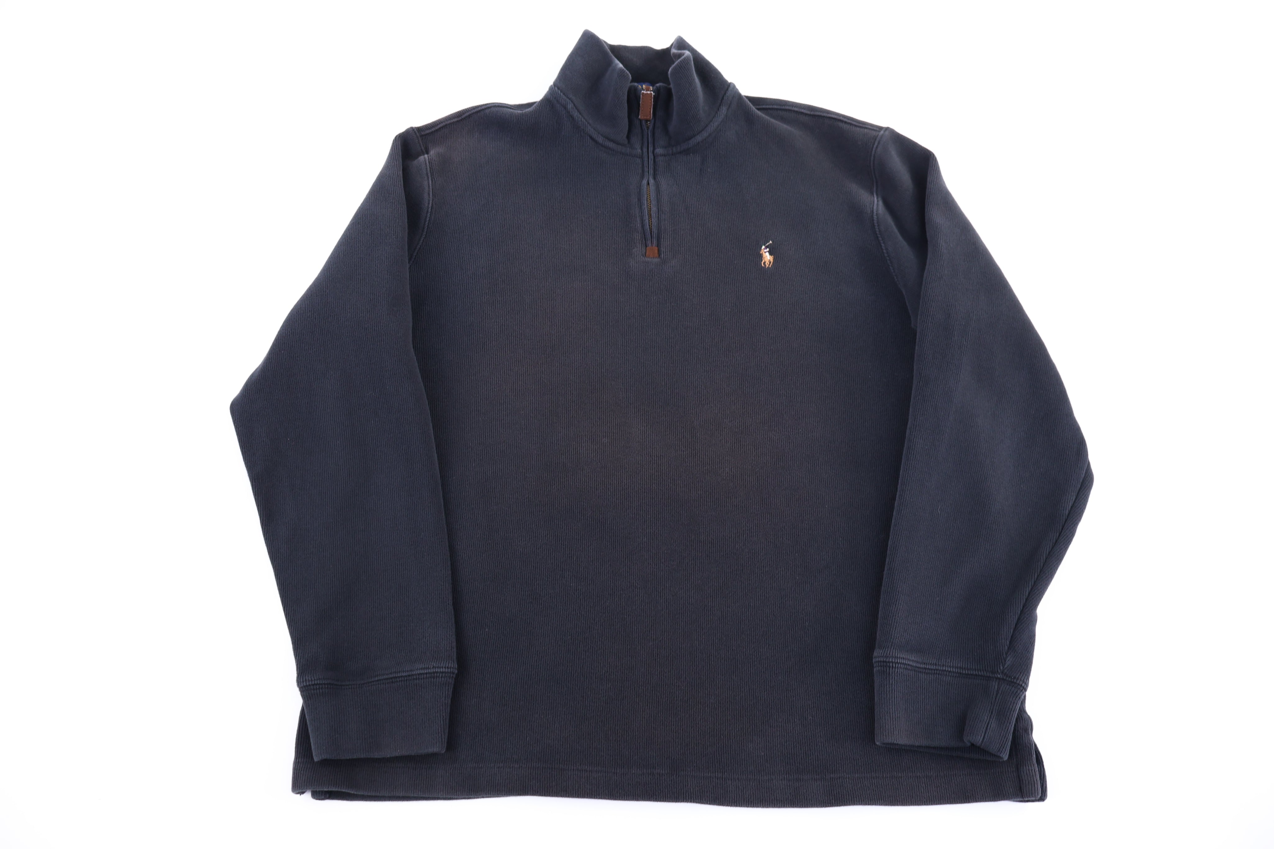 Polo Ralph Lauren Embroidered Logo Black Quarter Zip Pullover - Sweater - Thrifted Threads
