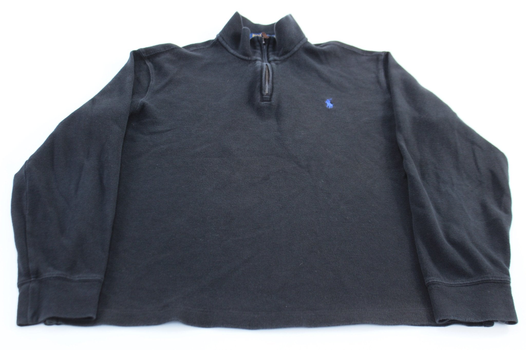 Polo Ralph Lauren Embroidered Logo Black Quarter Zip Sweater - ThriftedThreads.com