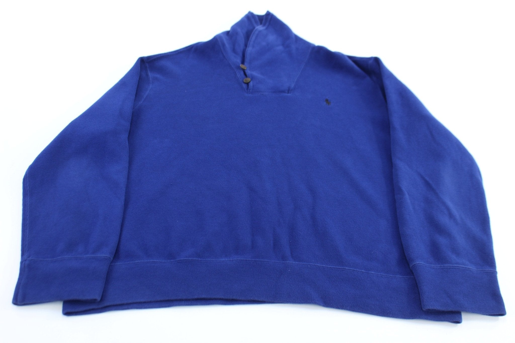 Polo Ralph Lauren Embroidered Logo Blue Button Up Sweater - Sweater - Thrifted Threads