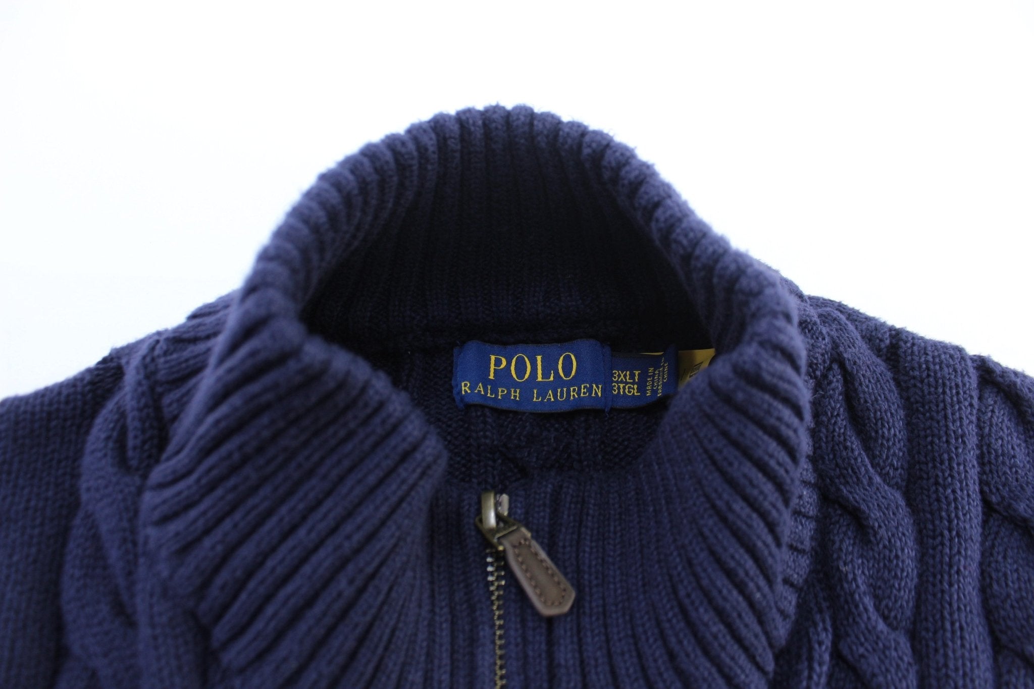 Polo Ralph Lauren Embroidered Logo Blue Cable Knit Sweater - ThriftedThreads.com