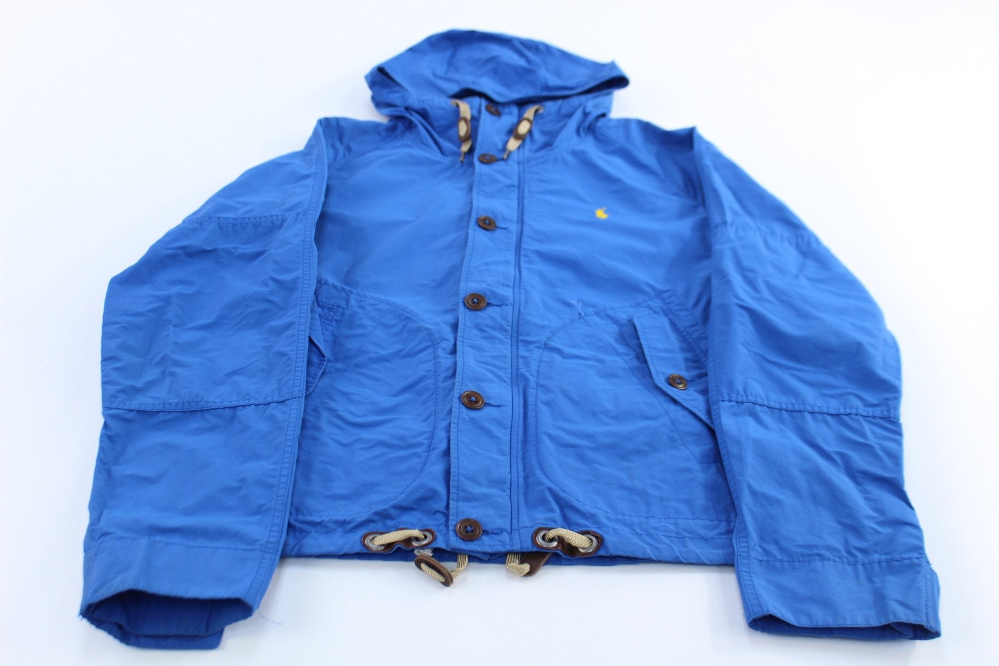 Polo Ralph Lauren Embroidered Logo Blue Hooded Jacket - ThriftedThreads.com