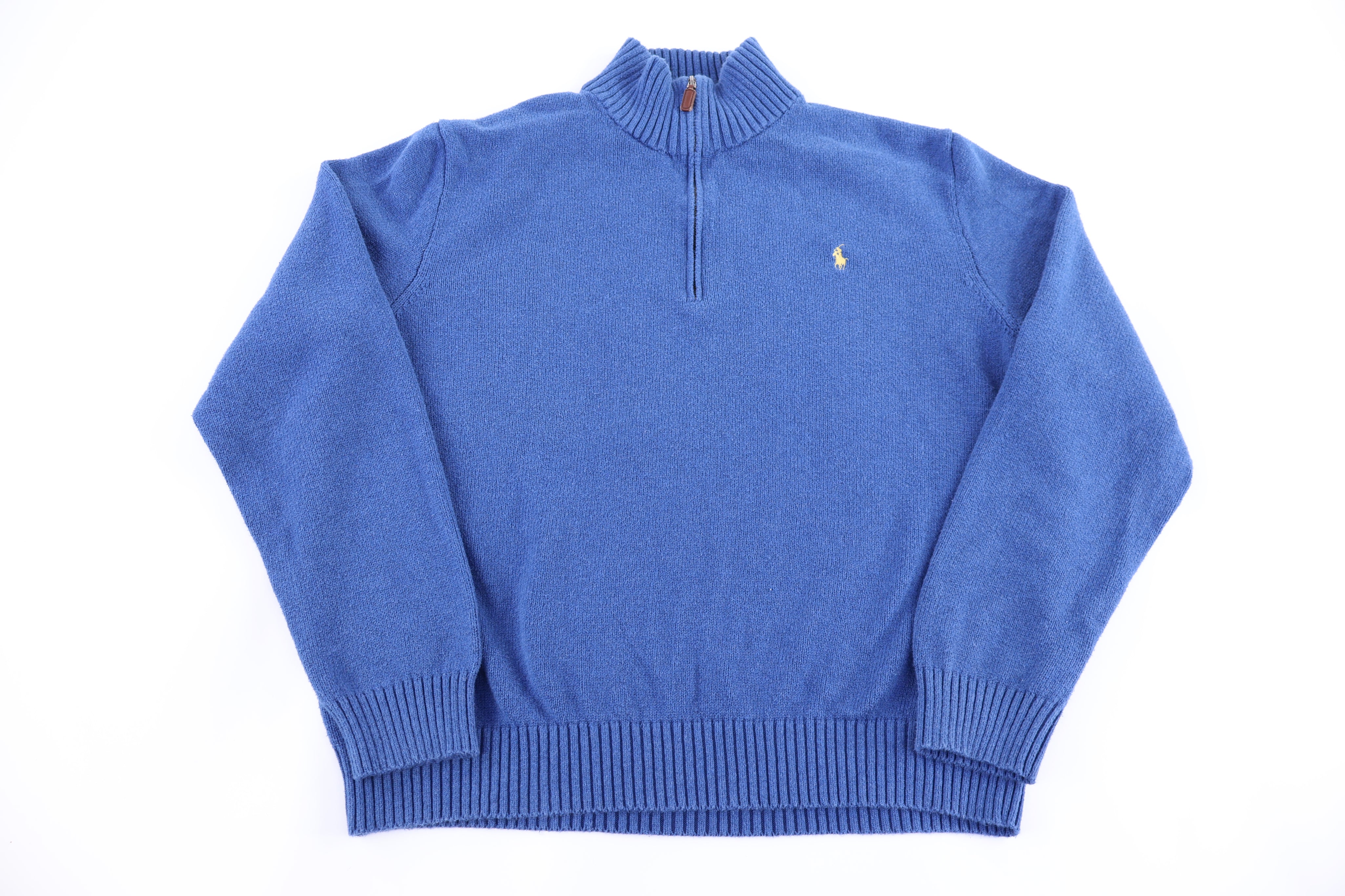 Polo Ralph Lauren Embroidered Logo Blue Quarter Zip Pullover - Sweater - Thrifted Threads