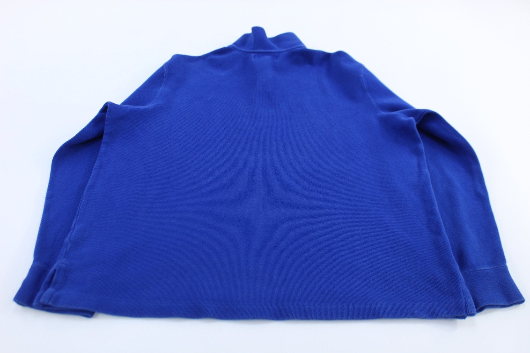 Polo Ralph Lauren Embroidered Logo Blue Quarter Zip Sweater - ThriftedThreads.com