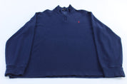 Polo Ralph Lauren Embroidered Logo Blue Quarter Zip Sweater - ThriftedThreads.com