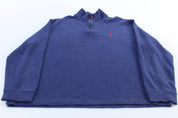Polo Ralph Lauren Embroidered Logo Blue Quarter Zip Sweater - ThriftedThreads.com