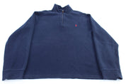 Polo Ralph Lauren Embroidered Logo Blue Quarter Zip Sweater - ThriftedThreads.com