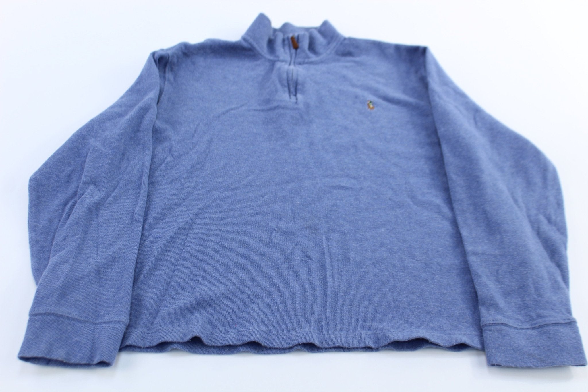Polo Ralph Lauren Embroidered Logo Blue Quarter Zip Sweater - Sweater - Thrifted Threads