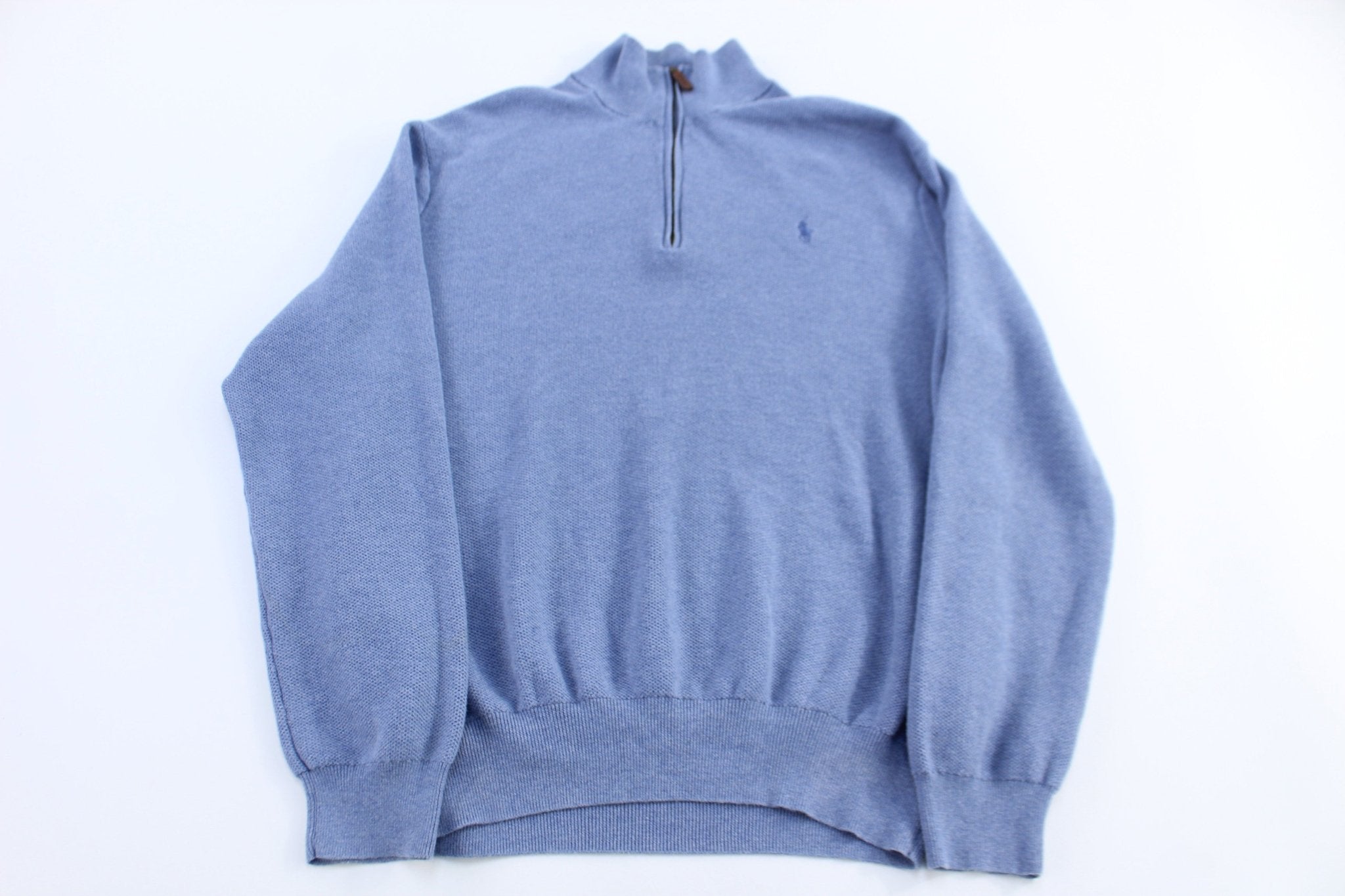 Polo Ralph Lauren Embroidered Logo Blue Quarter Zip Sweater - Sweater - Thrifted Threads