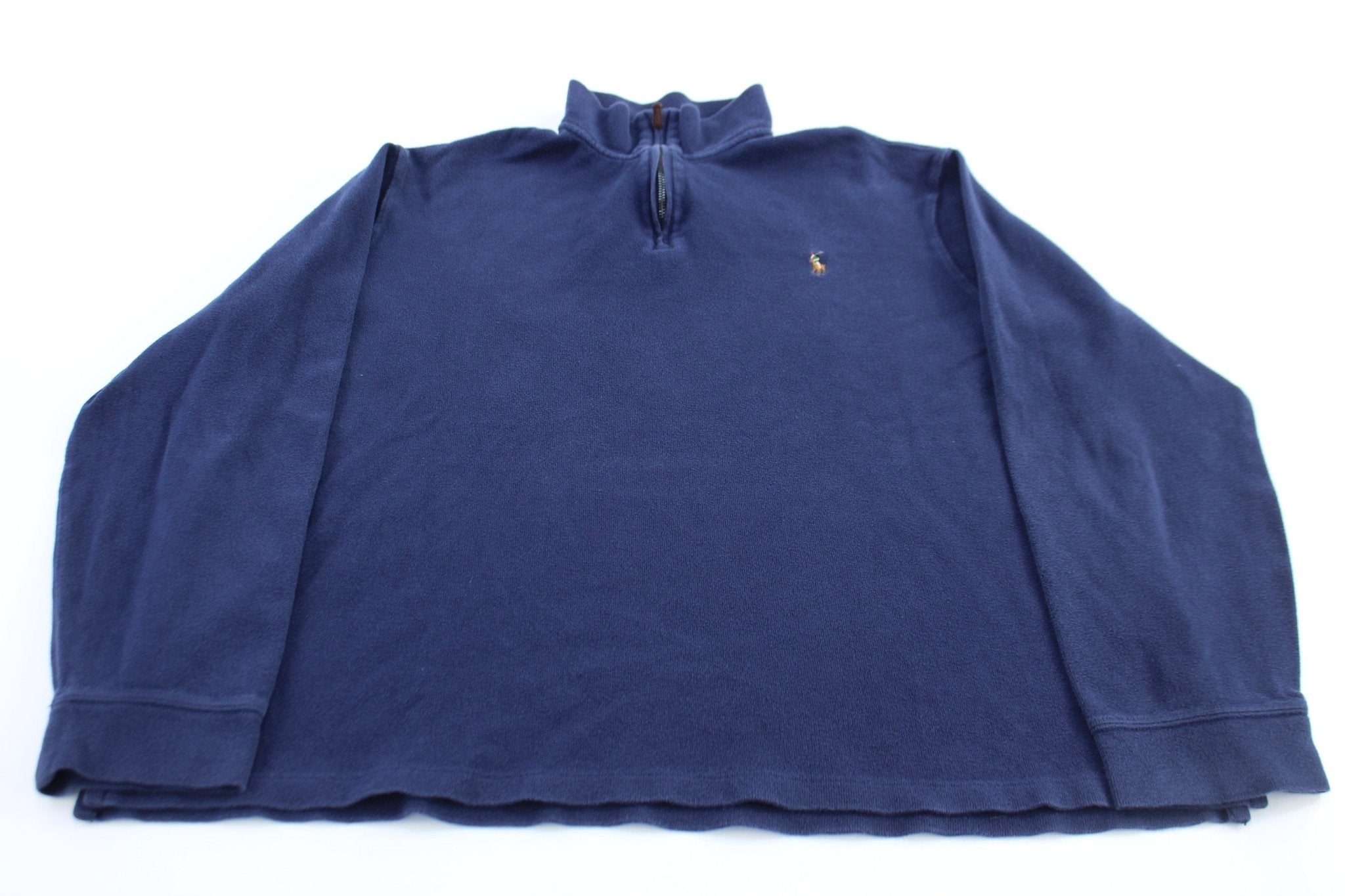 Polo Ralph Lauren Embroidered Logo Blue Quarter Zip Sweater - Sweater - Thrifted Threads