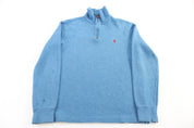 Polo Ralph Lauren Embroidered Logo Blue Quarter Zip Sweater - Sweater - Thrifted Threads