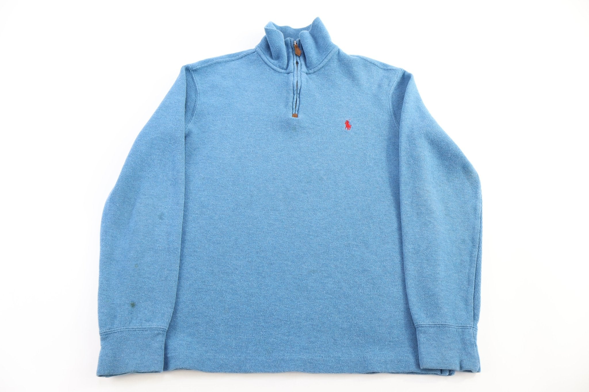 Polo Ralph Lauren Embroidered Logo Blue Quarter Zip Sweater - Sweater - Thrifted Threads
