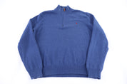 Polo Ralph Lauren Embroidered Logo Blue Quarter Zip Sweater - Sweater - Thrifted Threads