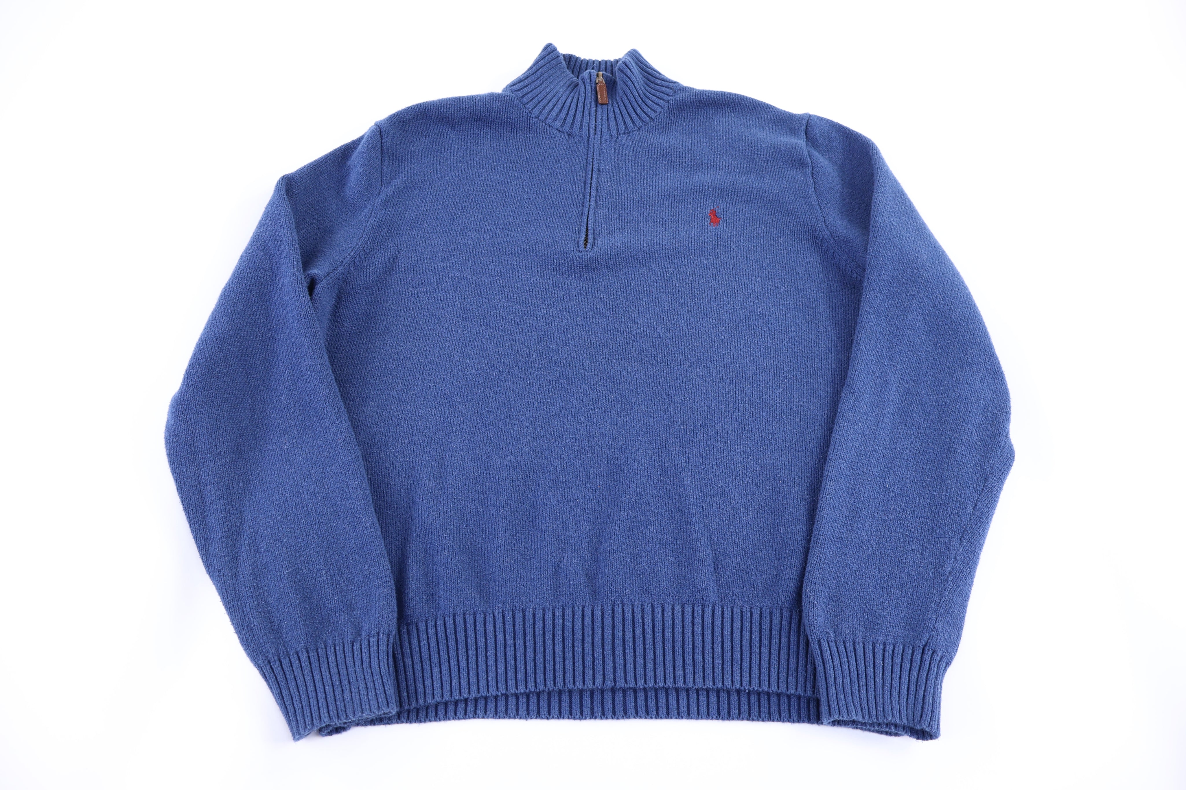 Polo Ralph Lauren Embroidered Logo Blue Quarter Zip Sweater - Sweater - Thrifted Threads