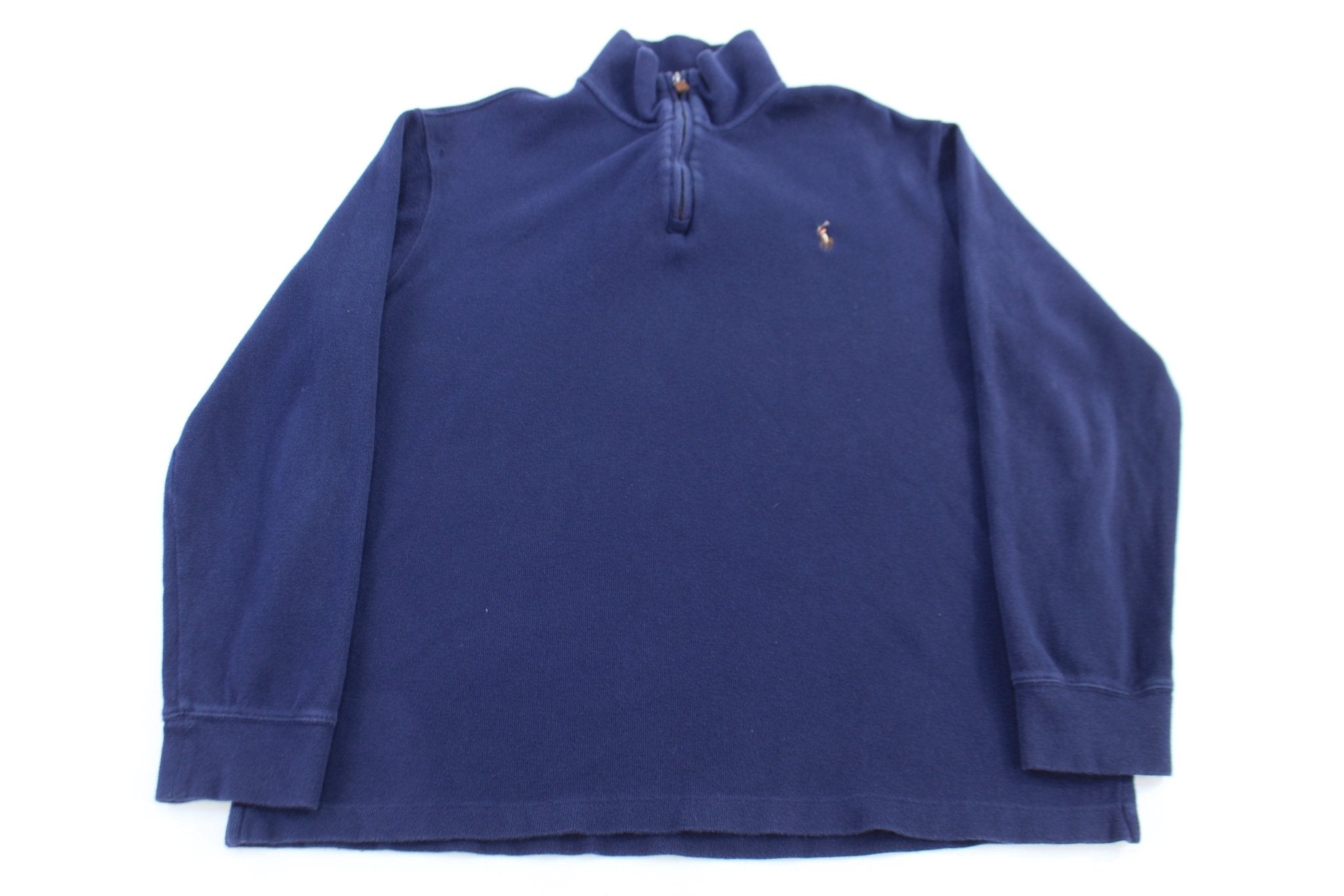 Polo Ralph Lauren Embroidered Logo Blue quarter Zip Sweater - Sweater - Thrifted Threads