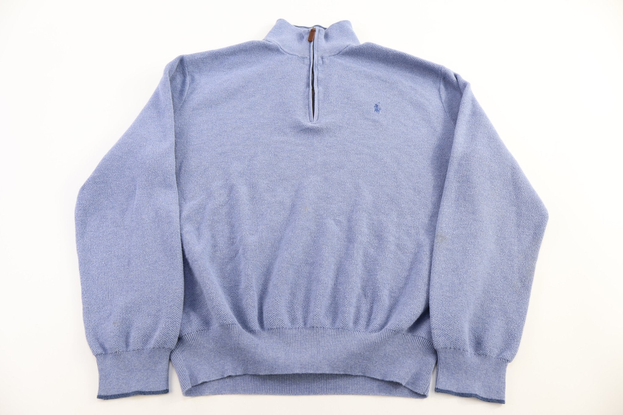 Polo Ralph Lauren Embroidered Logo Blue Quarter Zip Sweater - Sweater - Thrifted Threads