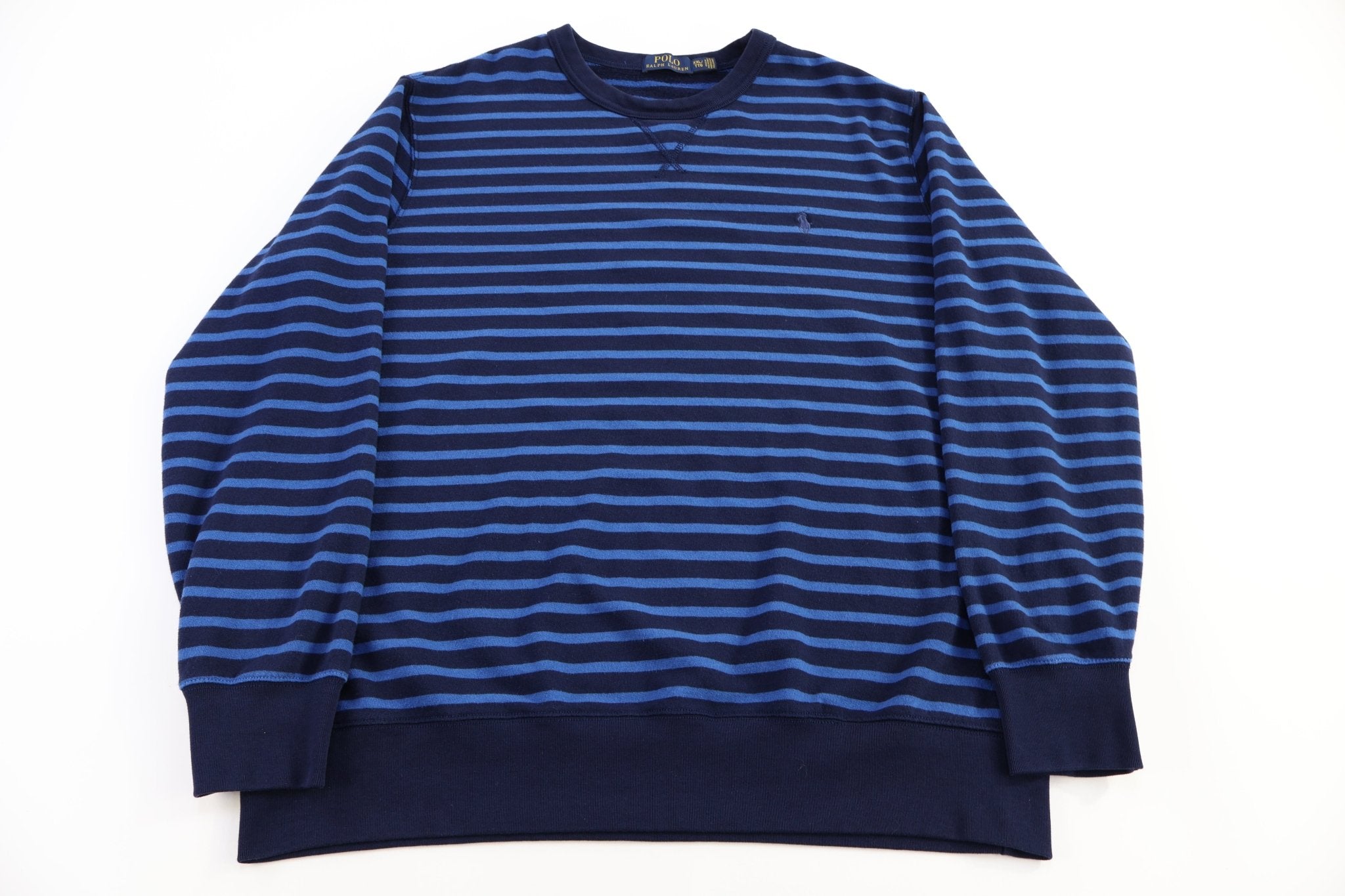 Polo Ralph Lauren Embroidered Logo Blue Striped Sweater - Sweater - Thrifted Threads
