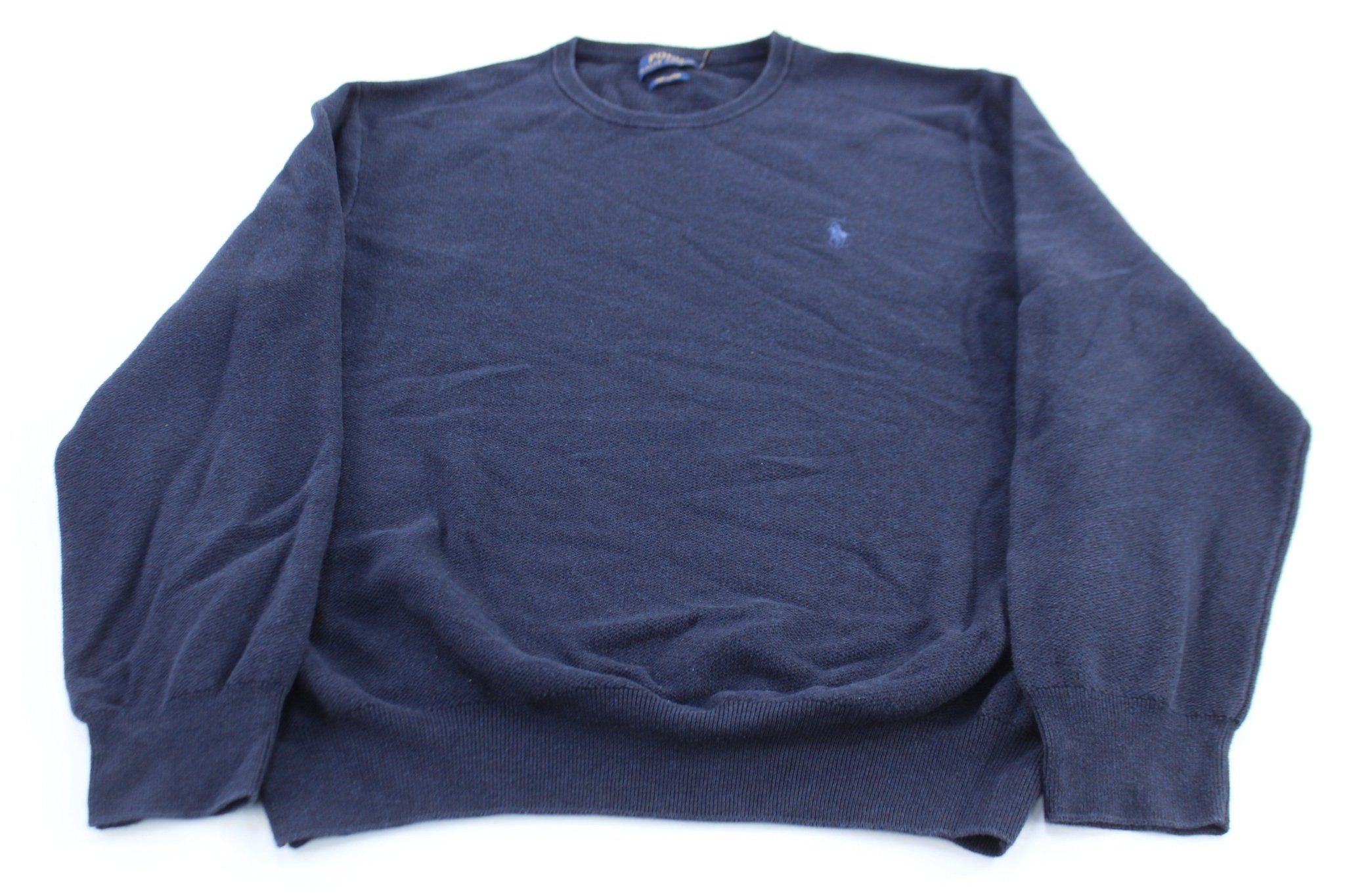 Polo Ralph Lauren Embroidered Logo Blue Sweater - ThriftedThreads.com
