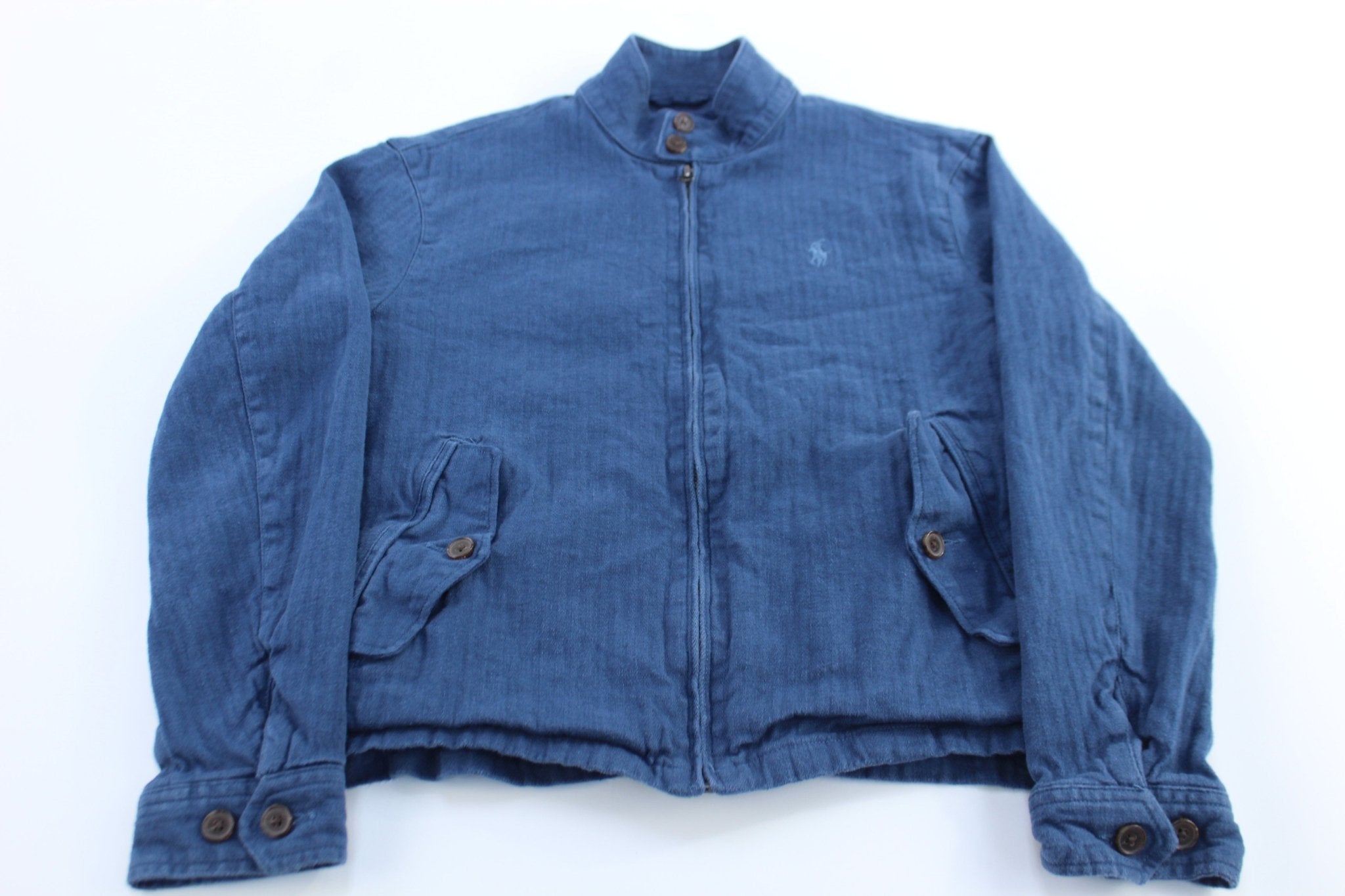 Polo Ralph Lauren Embroidered Logo Blue Zip Up Jacket - ThriftedThreads.com