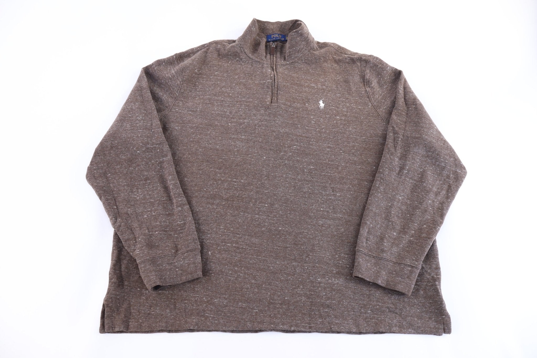 Polo Ralph Lauren Embroidered Logo Brown Quarter Zip Pullover - Sweater - Thrifted Threads