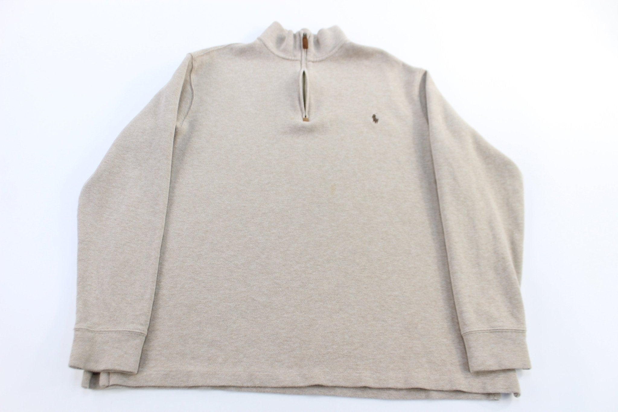 Polo Ralph Lauren Embroidered Logo Brown Quarter Zip Sweater - Sweater - Thrifted Threads