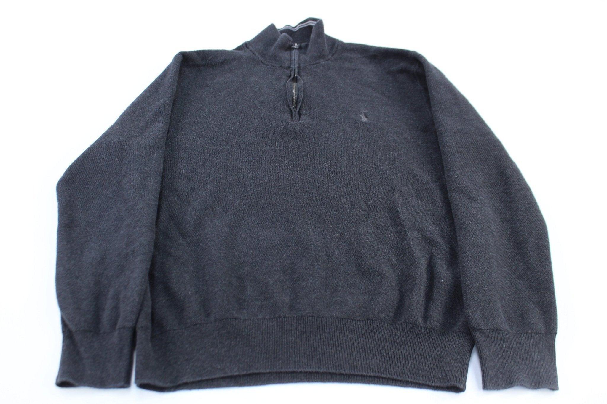 Polo Ralph Lauren Embroidered Logo Dark Grey Pullover Sweater - Sweater - Thrifted Threads