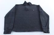 Polo Ralph Lauren Embroidered Logo Dark Grey Quarter Zip Sweater - ThriftedThreads.com