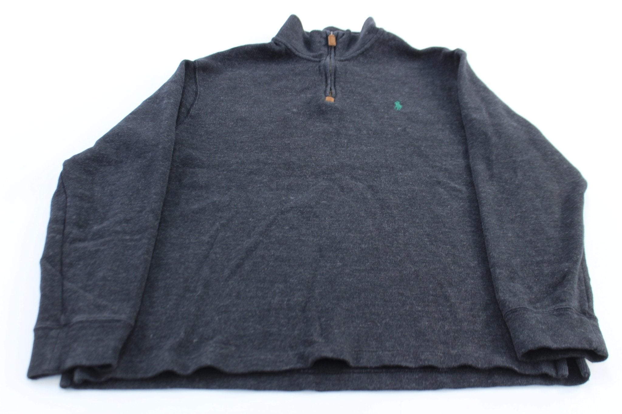 Polo Ralph Lauren Embroidered Logo Dark Grey Quarter Zip Sweater - ThriftedThreads.com