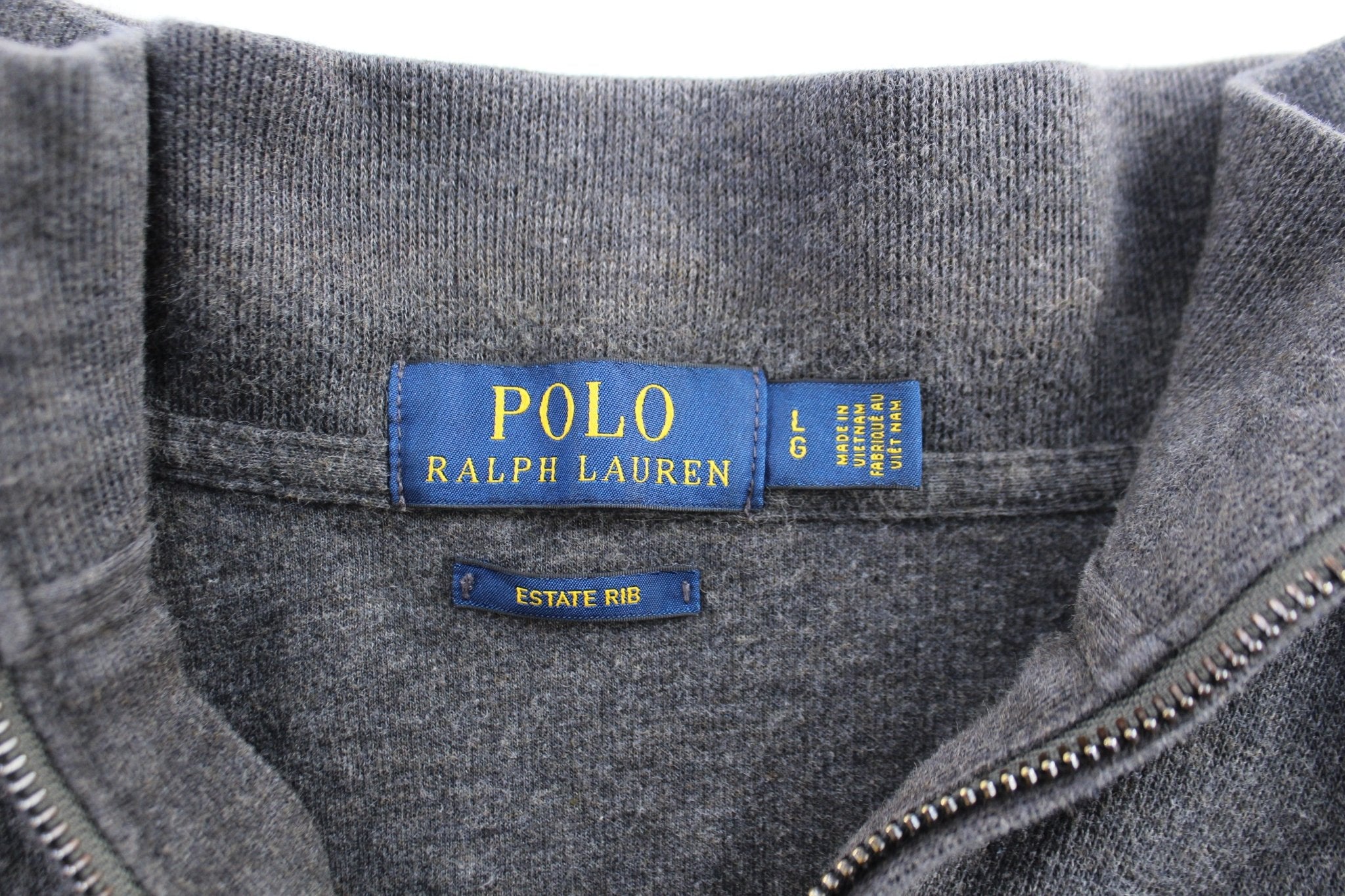 Polo Ralph Lauren Embroidered Logo Dark Grey Quarter Zip Sweater - ThriftedThreads.com