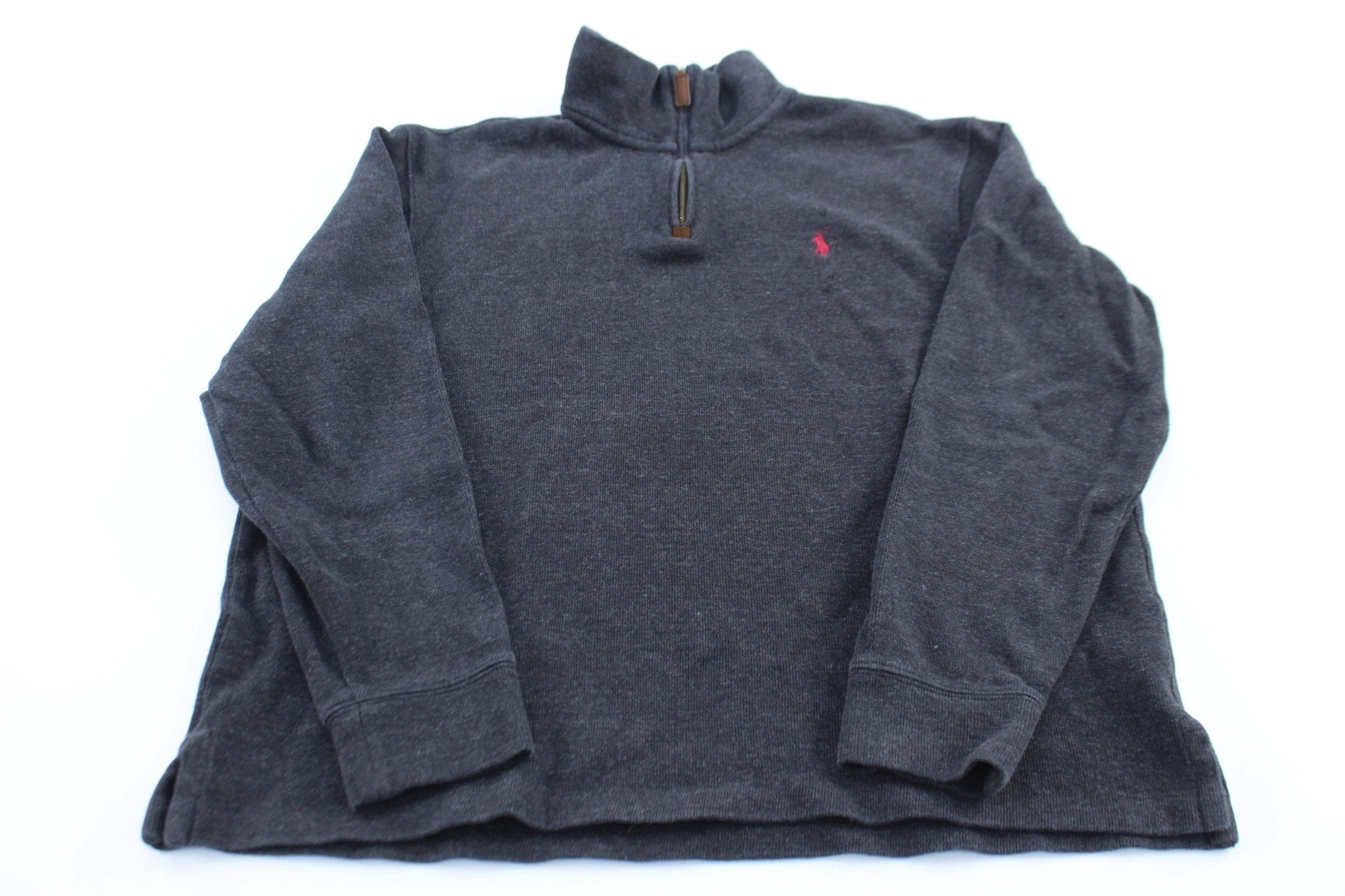 Polo Ralph Lauren Embroidered Logo Dark Grey Quarter Zip Sweater - Sweater - Thrifted Threads