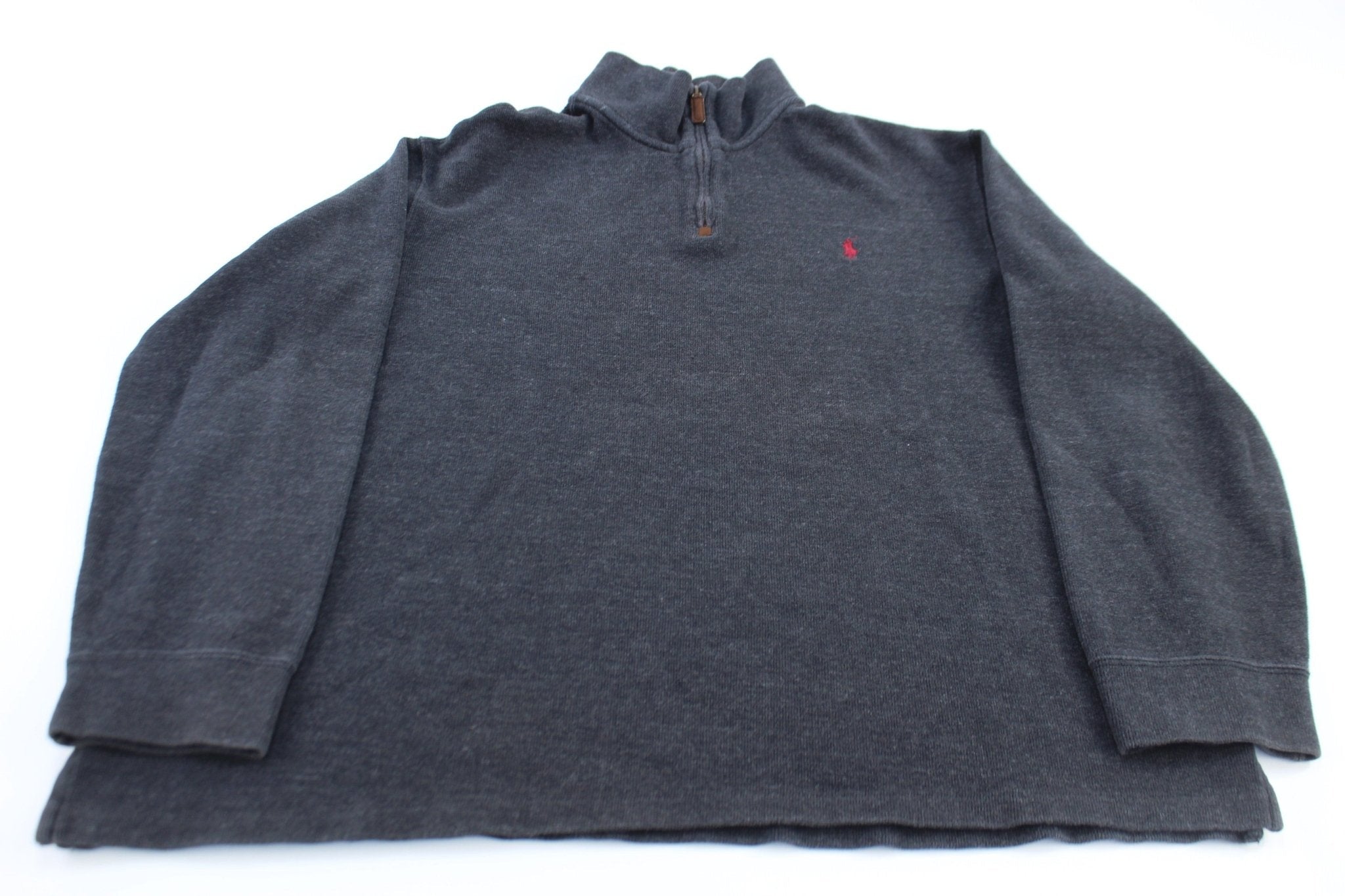 Polo Ralph Lauren Embroidered Logo Dark Grey Quarter Zip Sweater - Sweater - Thrifted Threads