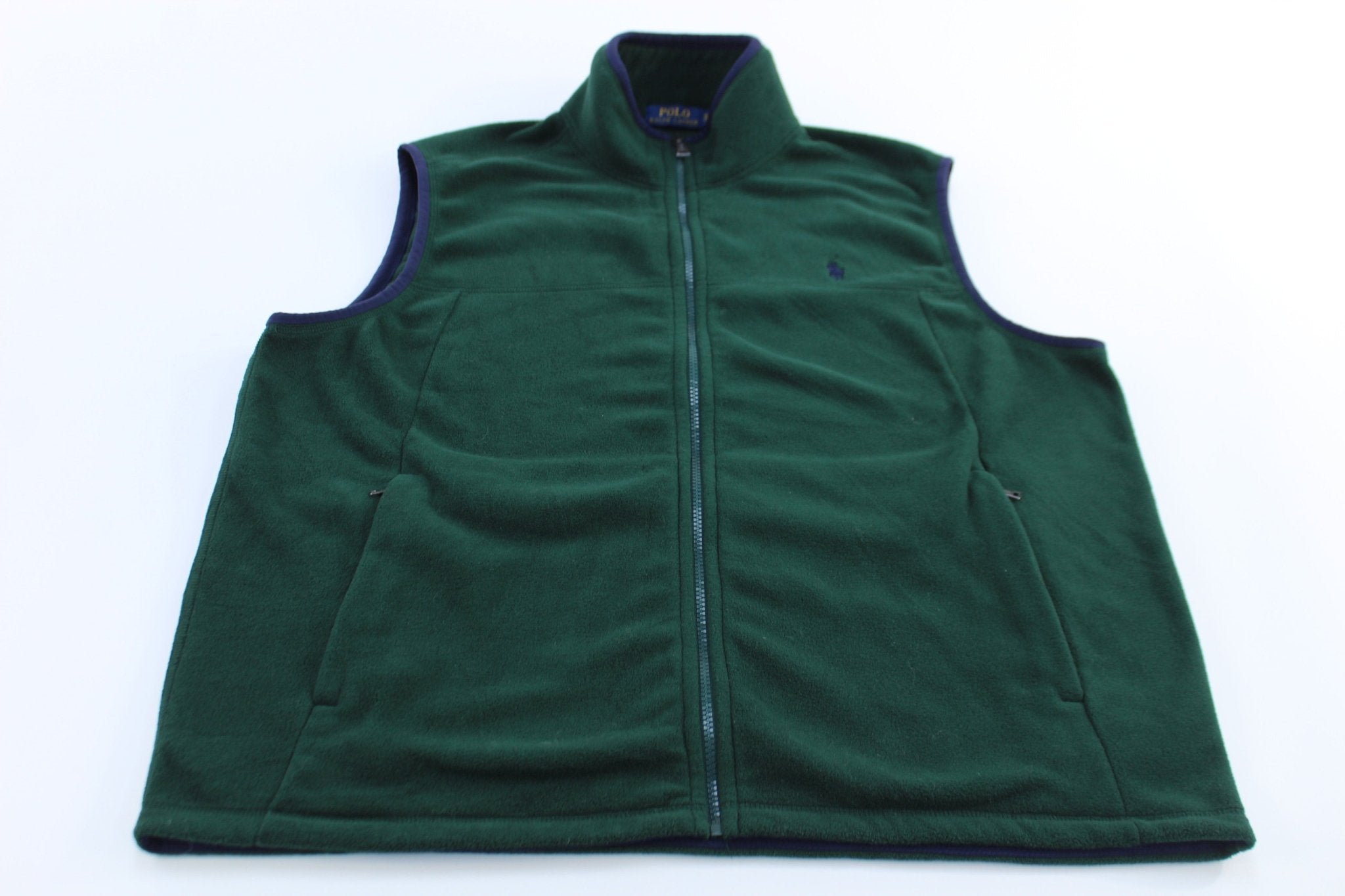 Polo Ralph Lauren Embroidered Logo Green Fleece Vest - ThriftedThreads.com