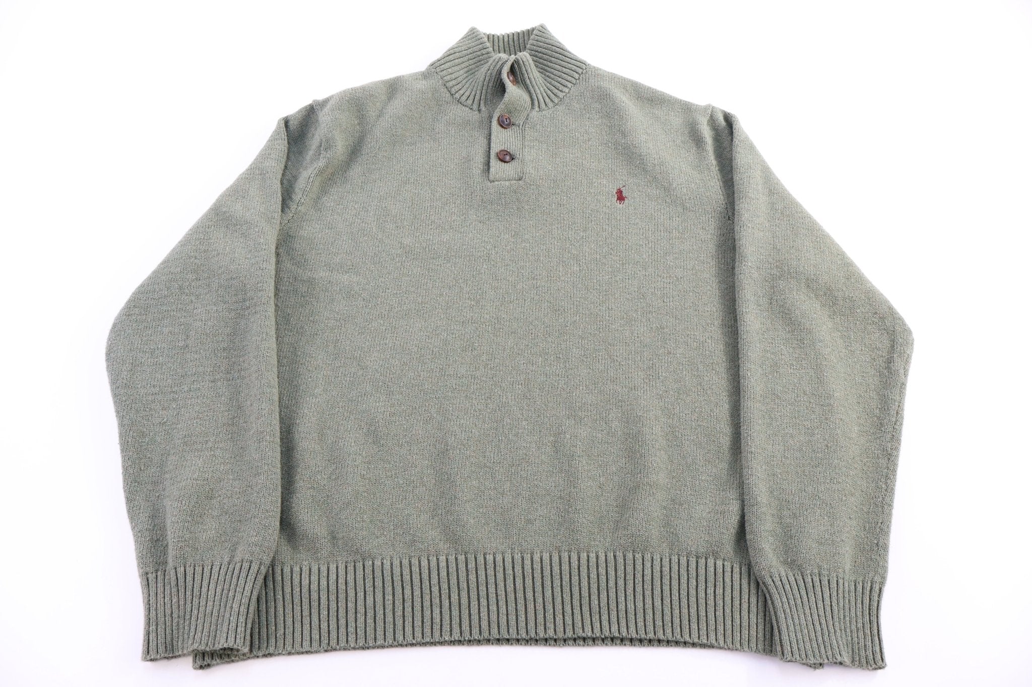 Polo Ralph Lauren Embroidered Logo Green Henley Sweater - Sweater - Thrifted Threads