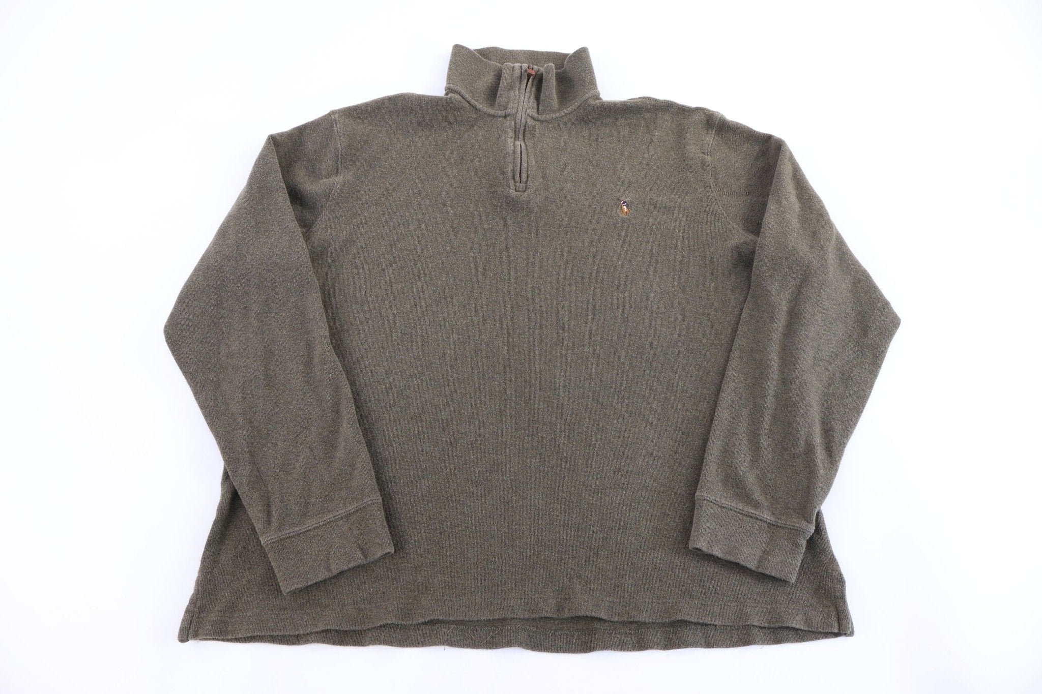 Polo Ralph Lauren Embroidered Logo Green Quarter Zip Pullover - Sweater - Thrifted Threads