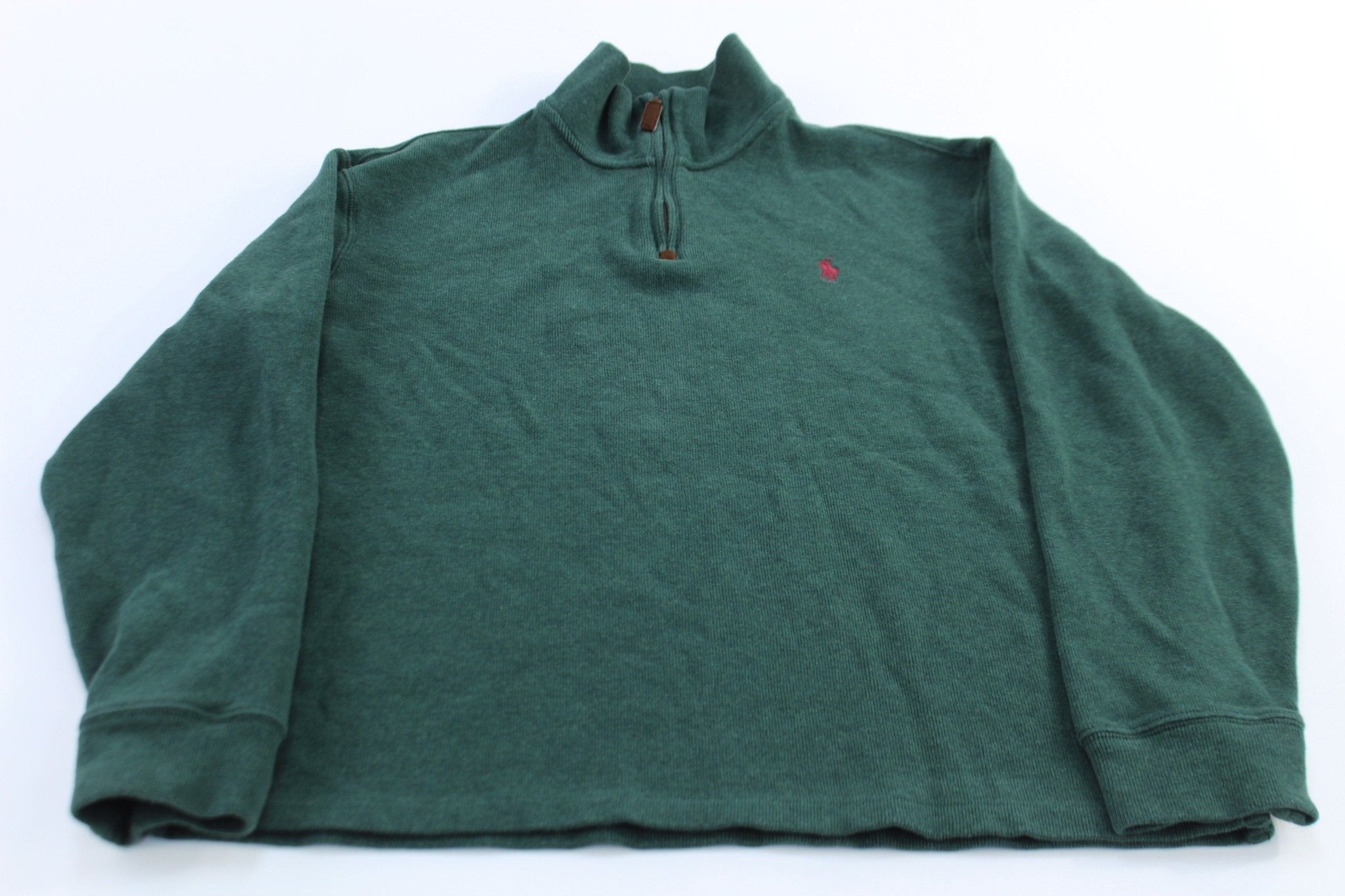 Polo Ralph Lauren Embroidered Logo Green Quarter Zip Sweater - ThriftedThreads.com