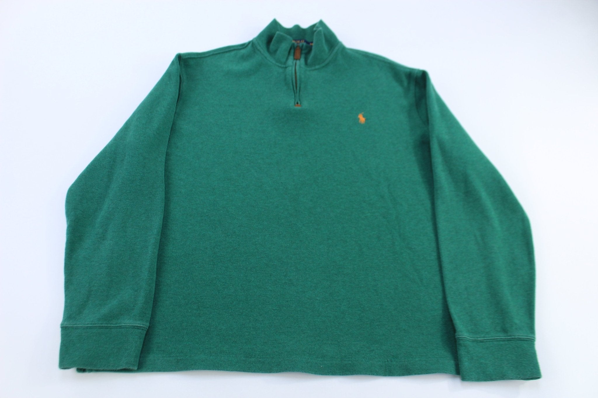Polo Ralph Lauren Embroidered Logo Green Quarter Zip Sweater - ThriftedThreads.com
