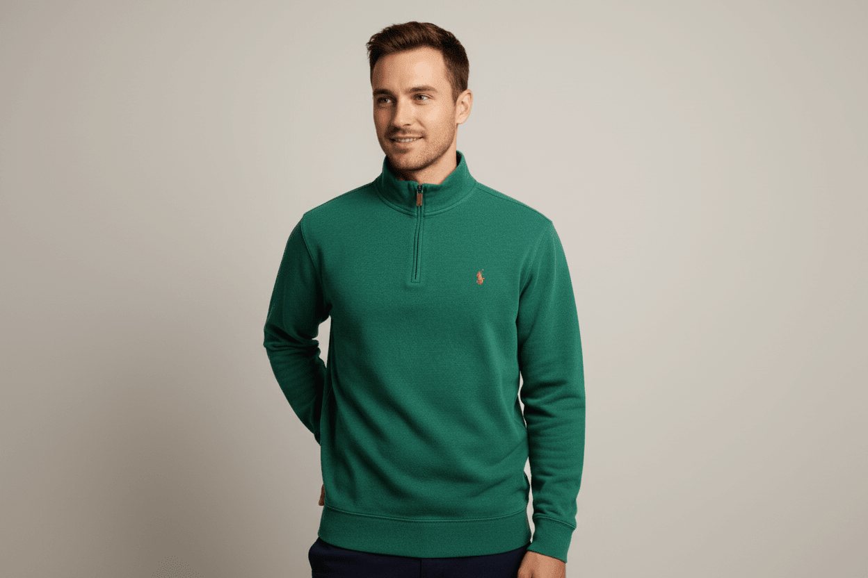 Polo Ralph Lauren Embroidered Logo Green Quarter Zip Sweater - Sweater - Thrifted Threads