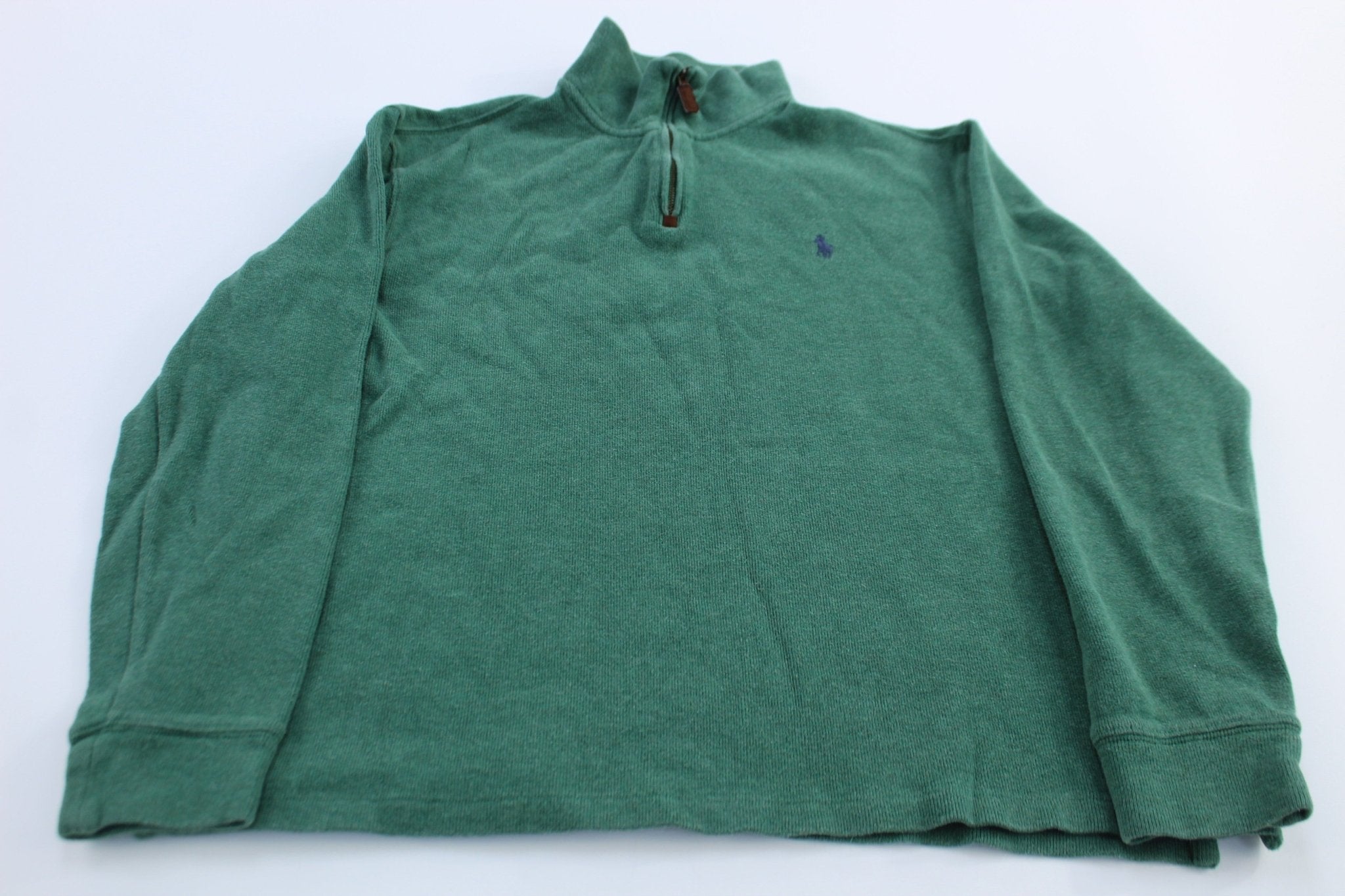 Polo Ralph Lauren Embroidered Logo Green Quarter Zip Sweater - Sweater - Thrifted Threads