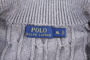 Polo Ralph Lauren Embroidered Logo Grey Cable Knit Sweater - Sweater - Thrifted Threads