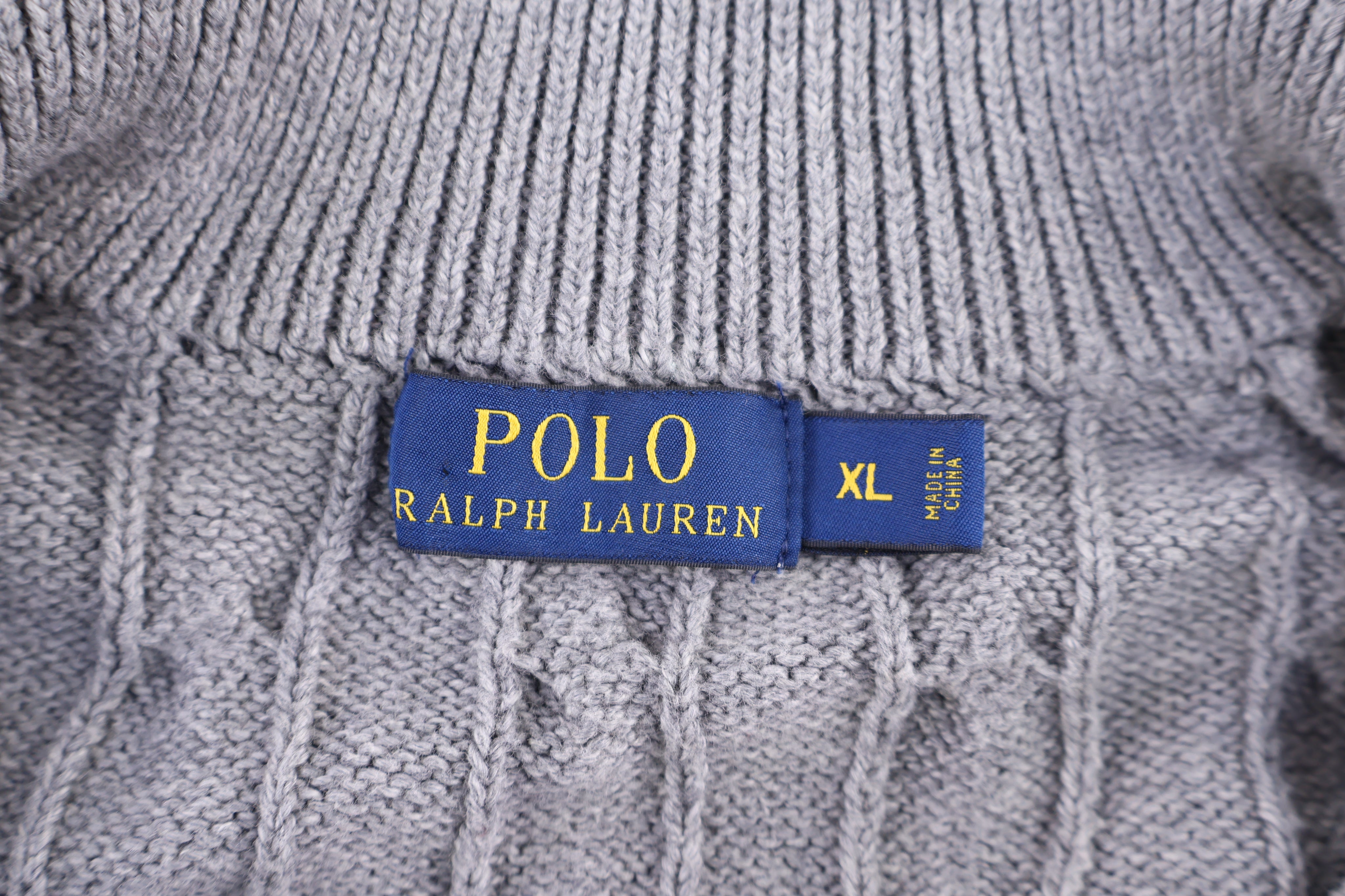 Polo Ralph Lauren Embroidered Logo Grey Cable Knit Sweater - Sweater - Thrifted Threads